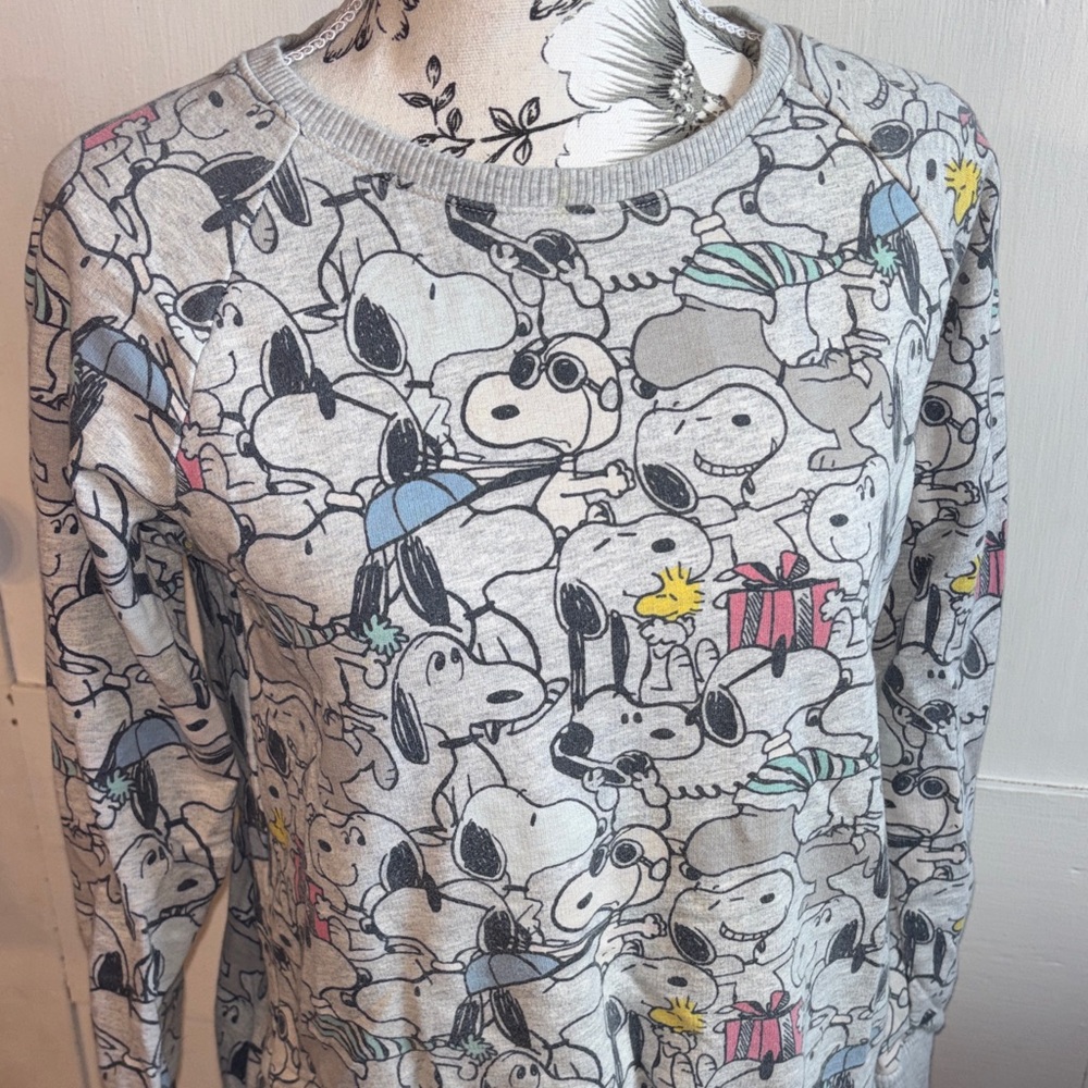 GAP Peanuts Snoopy Woodstock Kids Gray Cartoon Sweatshirt - Picture 2 of 7